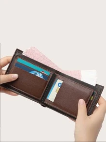 Men Letter Graphic Fold Over Wallet - Coffee Brown - View 4