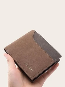 Men Letter Graphic Fold Over Wallet - Coffee Brown - View 5