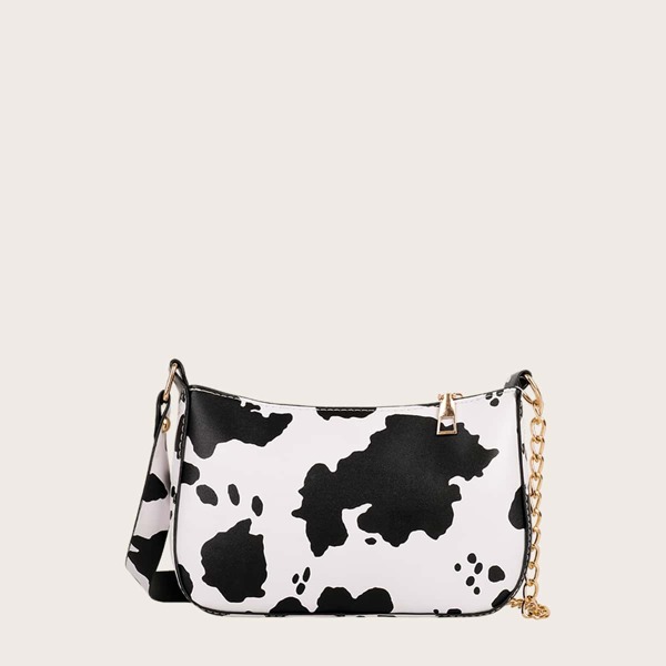 

Cow Pattern Baguette Bag, Black and white