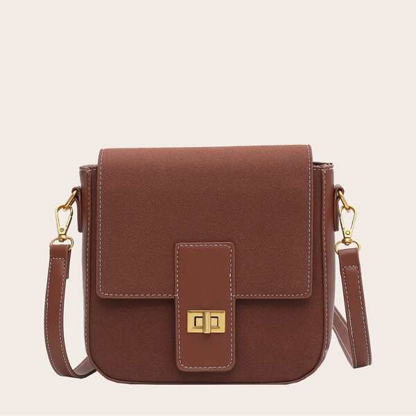 

Turn-Lock Flap Crossbody Bag, Brown