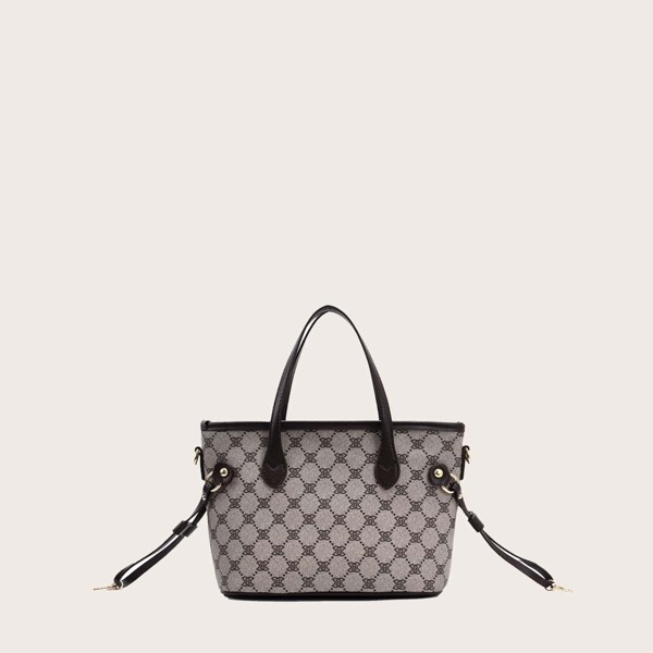 

Geometric Graphic Satchel Bag, Khaki