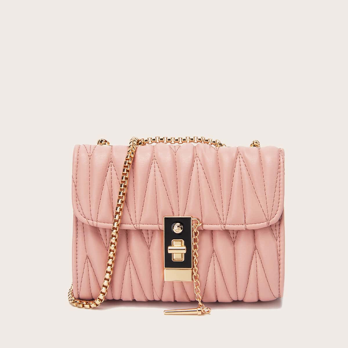 

Stitch Detail Flap Chain Shoulder Bag, Pink