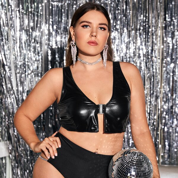 

Plus PU Bikini Top, Black