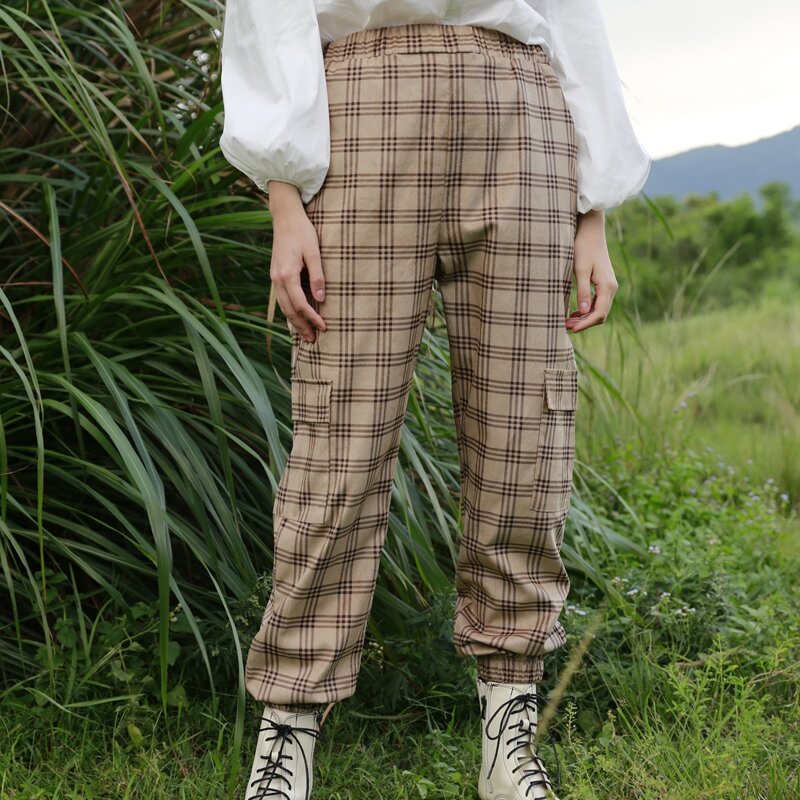 

Plaid Corduroy Cargo Pants, Khaki