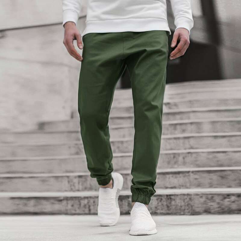 

Men Solid Button Front Pants, Army green