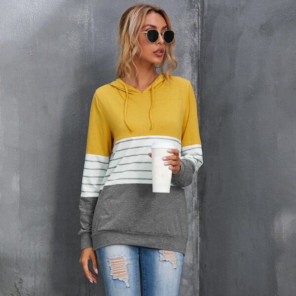 

Colorblock And Striped Print Hoodie, Multicolor
