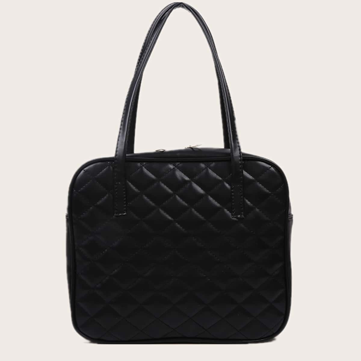 

Quilted Zip Tote Bag, Black