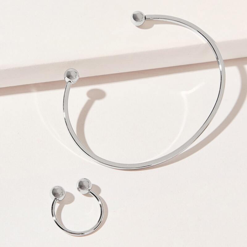 

2pcs Ball Cuff Ring & Bracelet, Silver