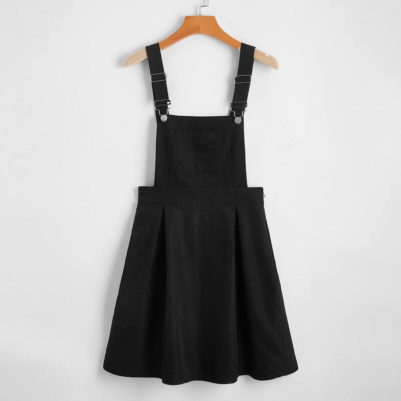 

Pocket Front Overall Dress, Black