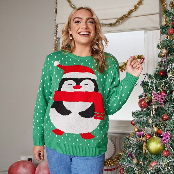 

Plus Christmas Pattern Sweater, Green