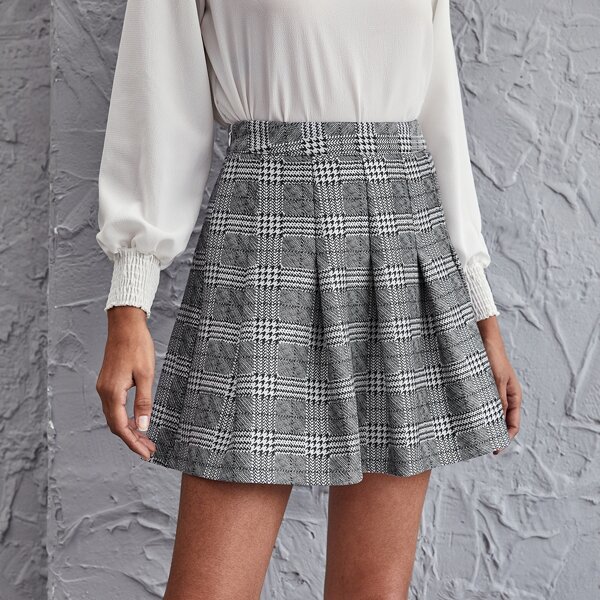 

High Waist Plaid Skirt, Multicolor
