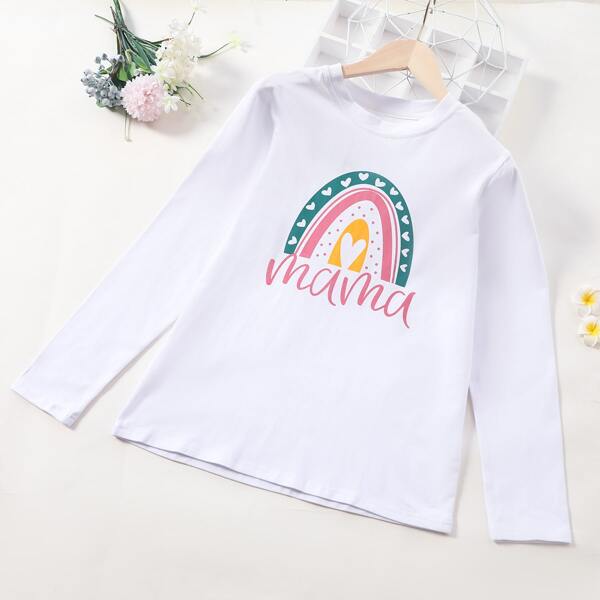 

Cartoon & Letter Graphic Round Neck Tee, White