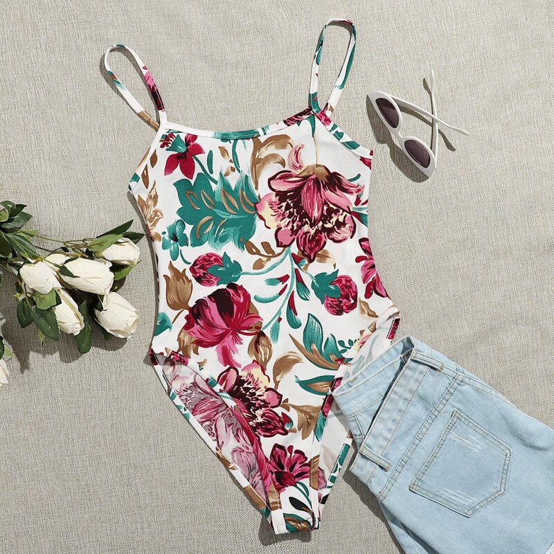 

Floral Print Cami Bodysuit, Multicolor