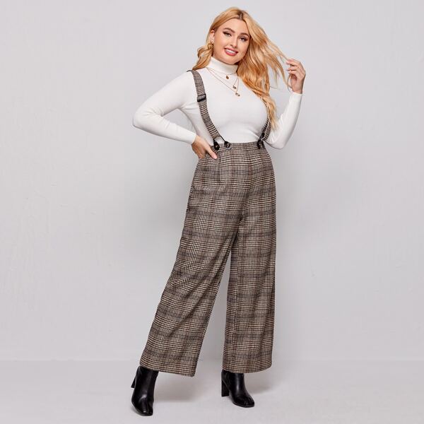 

Plus Plaid Wide Leg Overall Jumpsuit, Multicolor