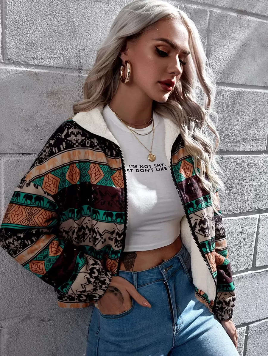 SHEIN All Over Print Zip Up Jacket - Multicolor - View 1