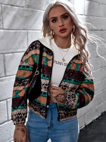 SHEIN All Over Print Zip Up Jacket - Multicolor - View 3