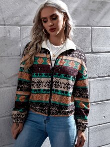 SHEIN All Over Print Zip Up Jacket - Multicolor - View 4