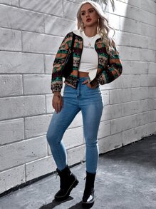 SHEIN All Over Print Zip Up Jacket - Multicolor - View 6