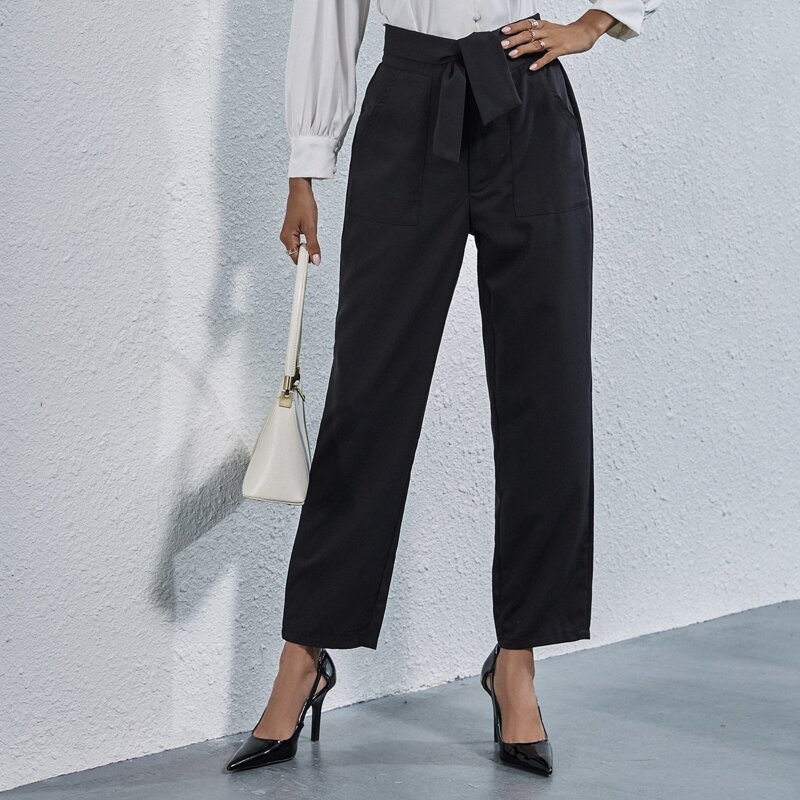 

Knot Front Slant Pocket Tailored Pants, Black