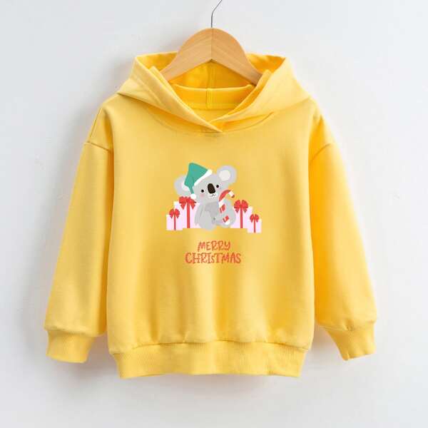 

Toddler Girls Christmas Koala Print Hooded Sweatshirt, Yellow
