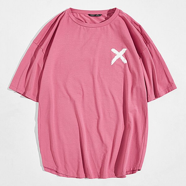 

Men Graphic Print Drop Shoulder Tee, Pink