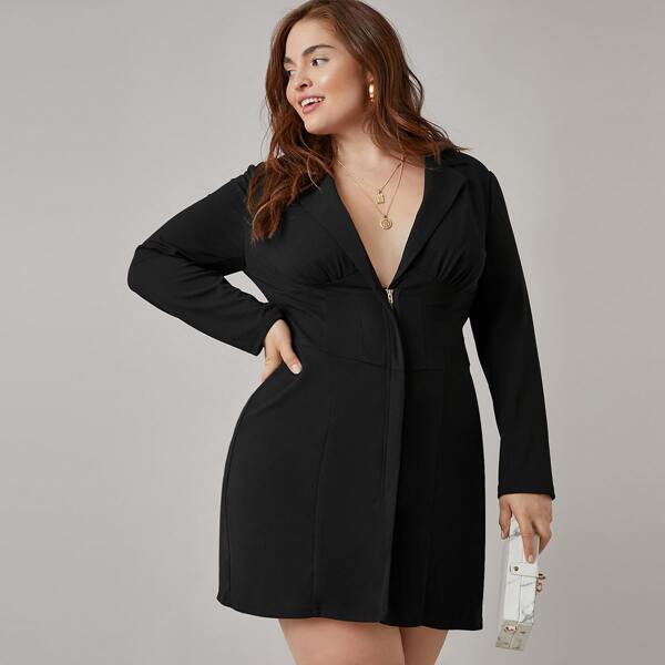 

Plus Zip Up Blazer Dress, Black