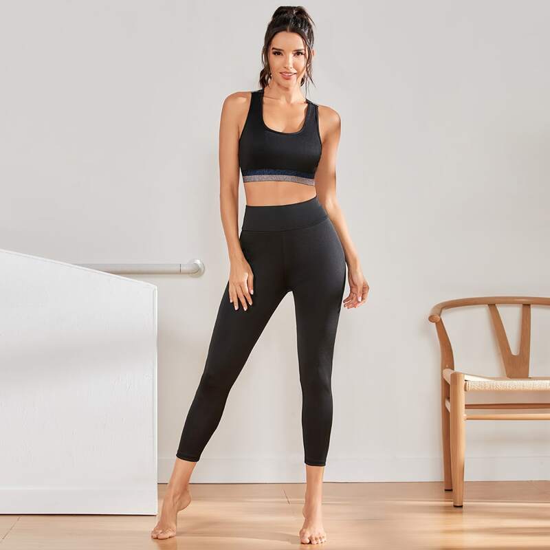 

Criss Cross Back Sports Bra & Leggings, Black