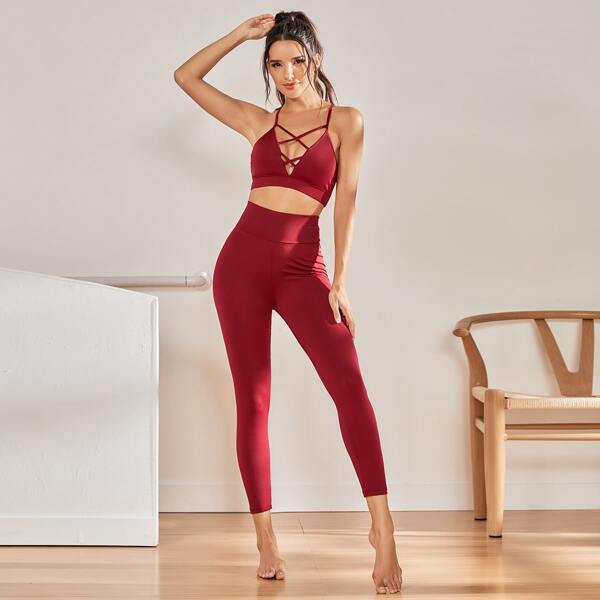 

Criss Cross Sports Bra & Leggings, Burgundy