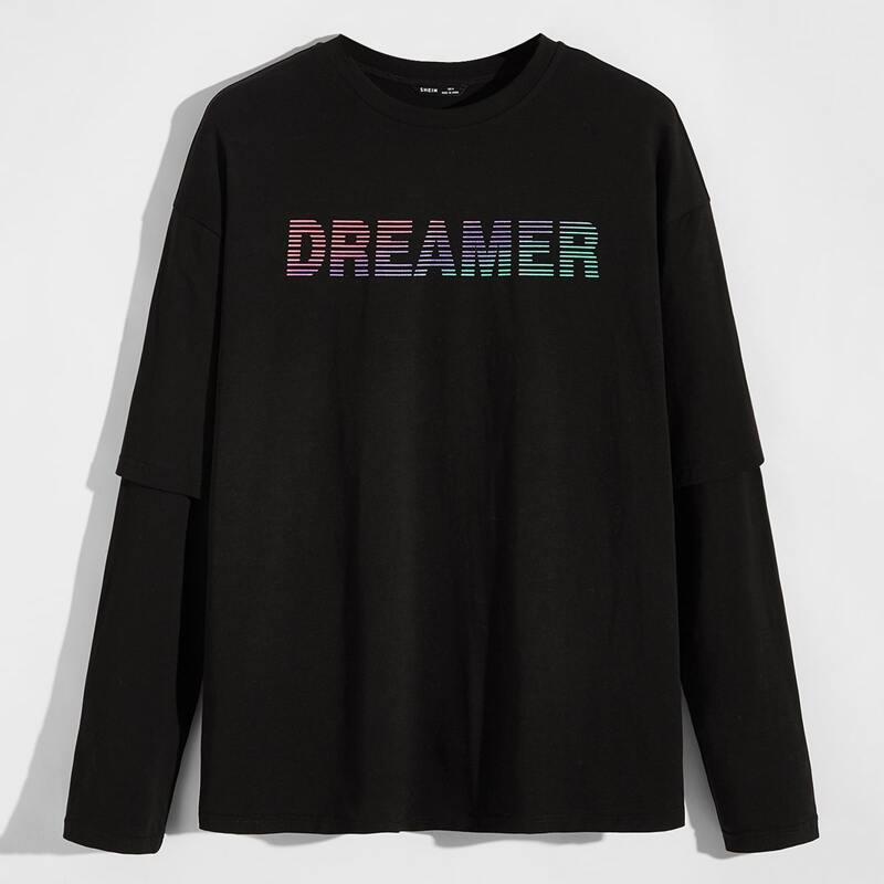 

Guys Letter Graphic Drop Shoulder 2 In 1 Tee, Black