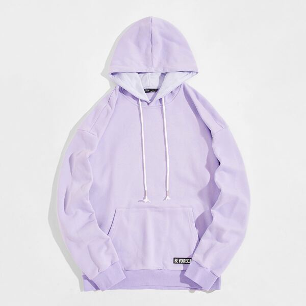 

Men Drop Shoulder Drawstring Hoodie, Pastel lilac purple