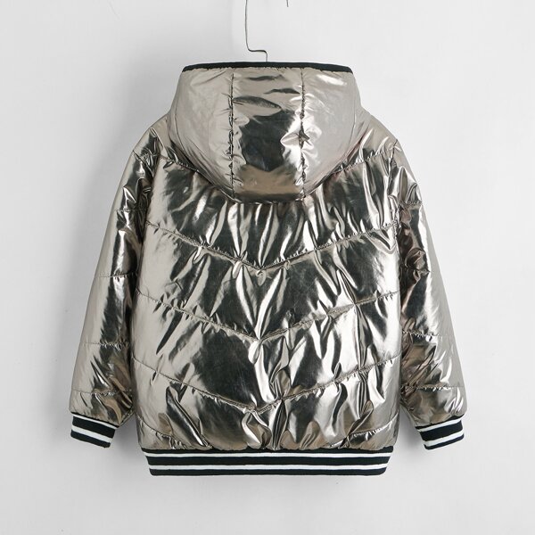 

Boys Zip Up Hooded Puffer Jacket, Silver