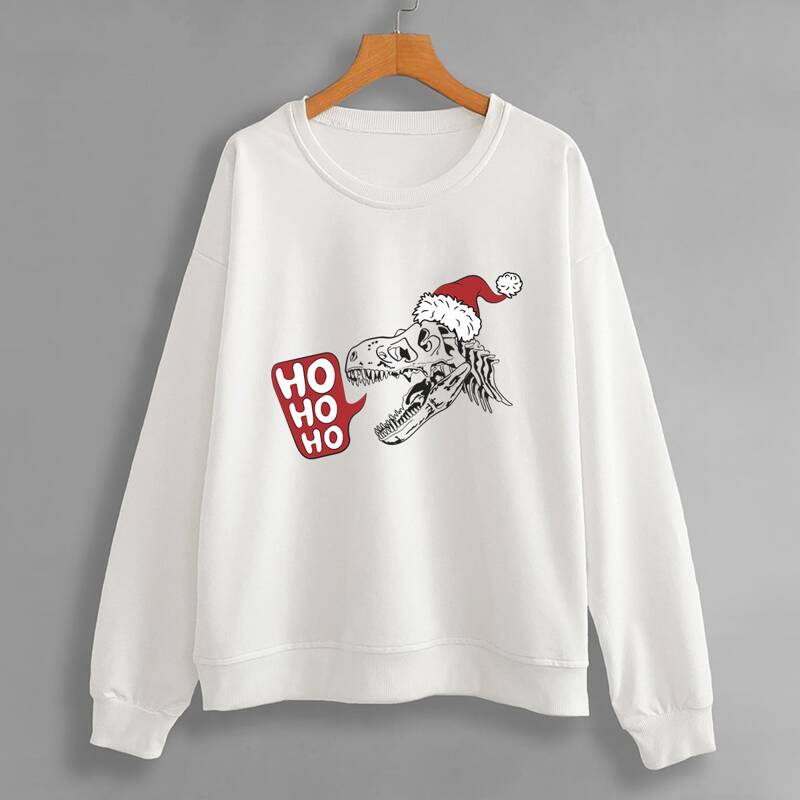 

Christmas Hat & Skull Pattern Sweatshirt, White