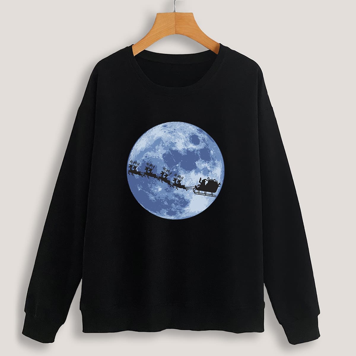 

Christmas Deer Pattern Sweatshirt, Black