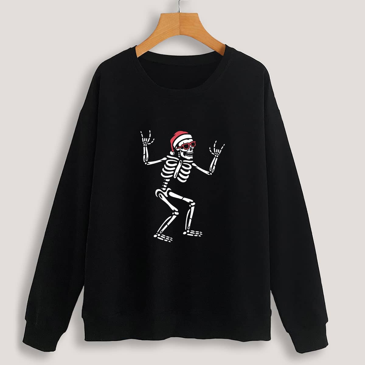 

Christmas Skeleton Graphic Sweatshirt, Black