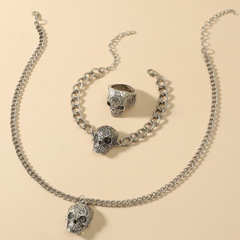 

3pcs Skeleton Jewelry Set, Silver