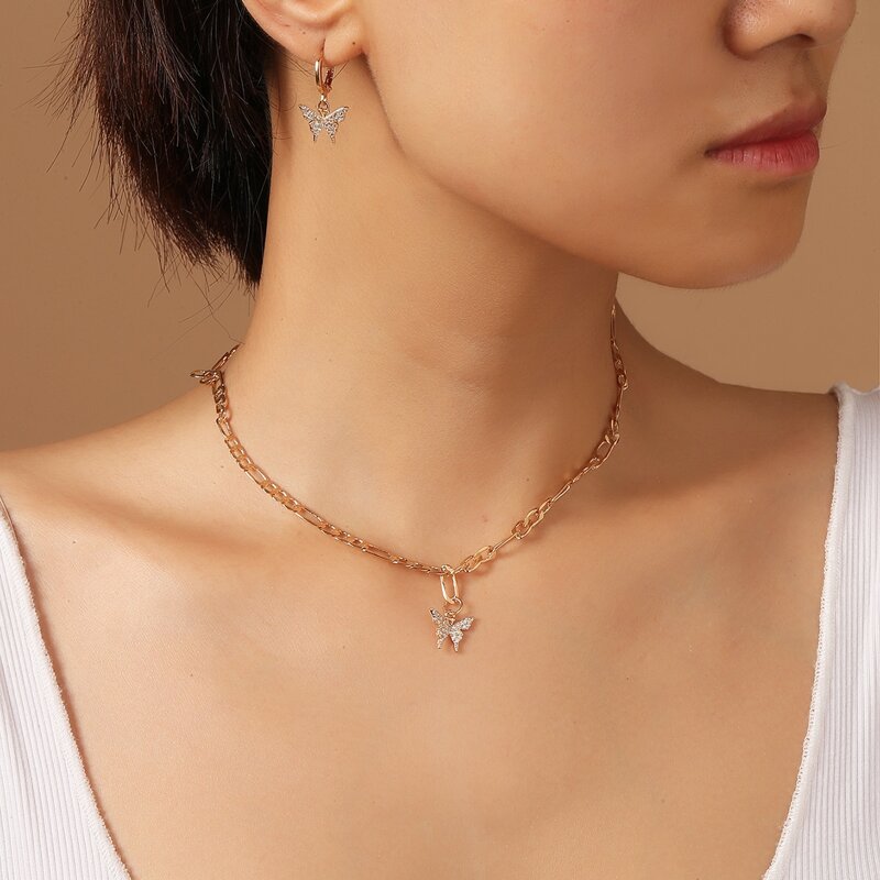 

3pcs Rhinestone Butterfly Jewelry Set, Gold