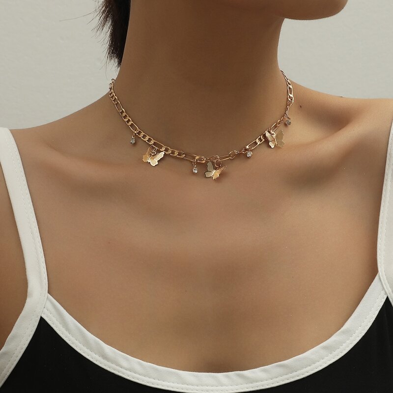 

Rhinestone Butterfly Chain Choker, Gold