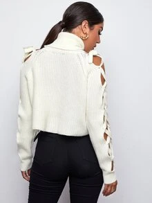 SHEIN سترة بأكمام باربطة متقاطعة وبياقة ملفوفة