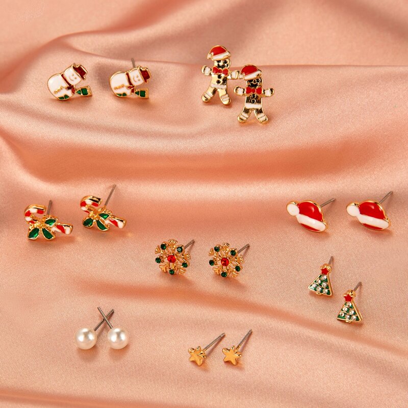 

8pairs Christmas Rhinestone Stud Earrings, Multicolor