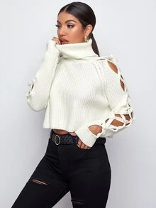 SHEIN سترة بأكمام باربطة متقاطعة وبياقة ملفوفة