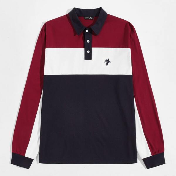 

Men Figure & Horse Embroidery Colorblock Polo Shirt, Multicolor