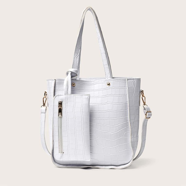 

Croc Embossed Shoulder Bag With Purse, White