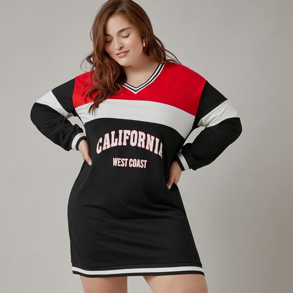 

Plus Letter Graphic Colorblock Dress, Black
