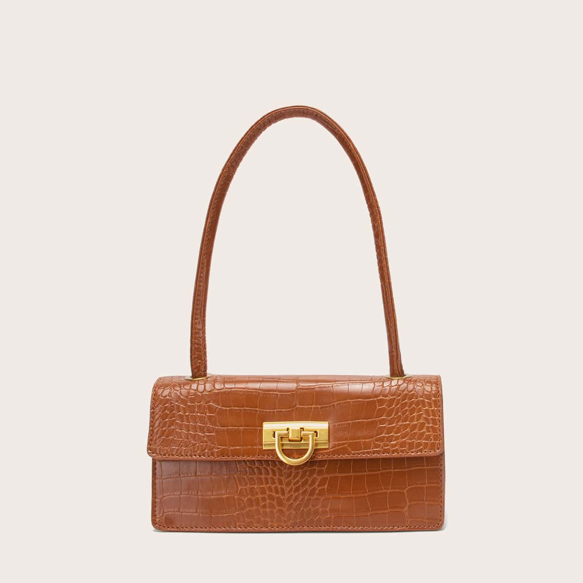 

Croc Embossed Baguette Bag, Brown