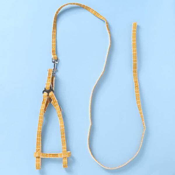 

1pc Striped Dog Harness & 1pc Dog Leash, Yellow