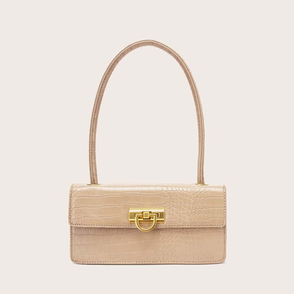 

Croc Embossed Baguette Bag, Khaki
