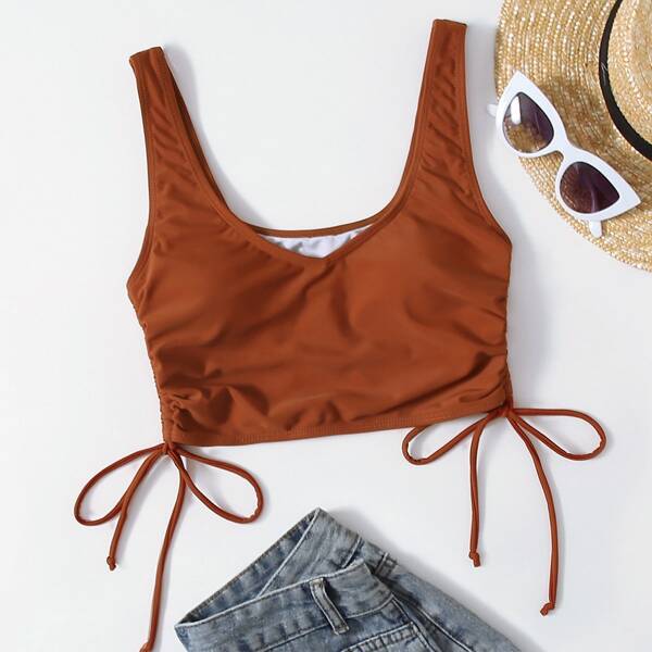 

Tie Waist Bikini Top, Coffee brown