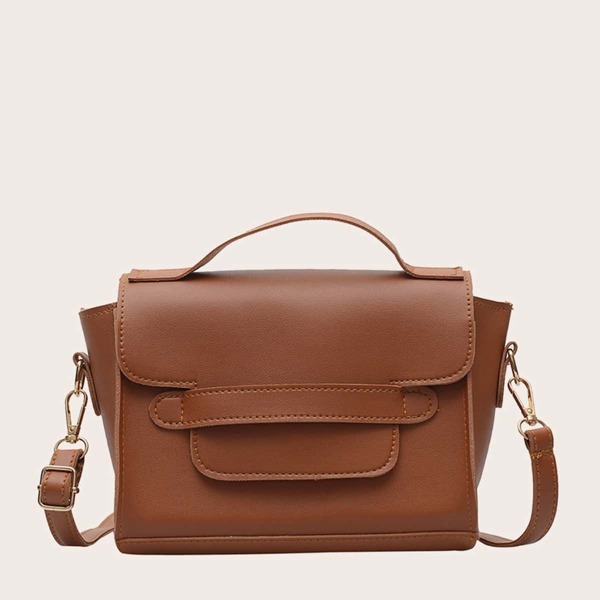 

Flap Plain Satchel Bag, Brown