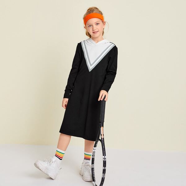 

Girls Chevron Hooded Dress, Black