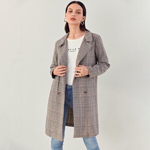 

Double Button Houndstooth Coat, Multicolor